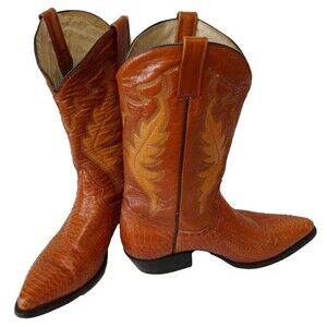 Mens Juarez Vintage Python Snakeskin Leather Embroidered Cowboy Boots 8EE Cognac